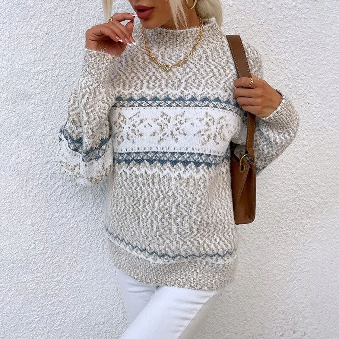 Luna - Cozy vintage pullover with geometric patterns and snowflake motifs