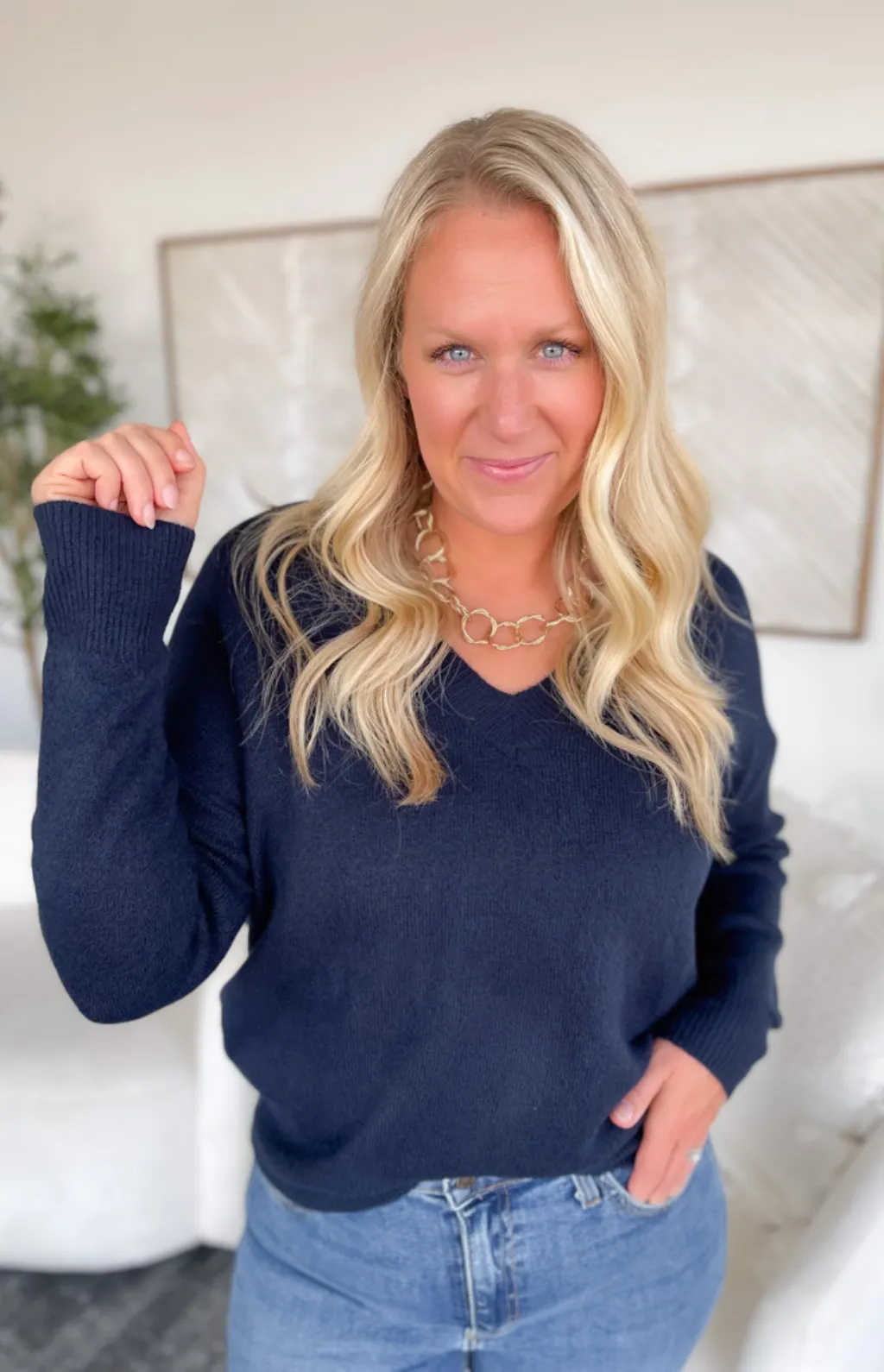 Melanie V-Neck Navy Knit Sweater