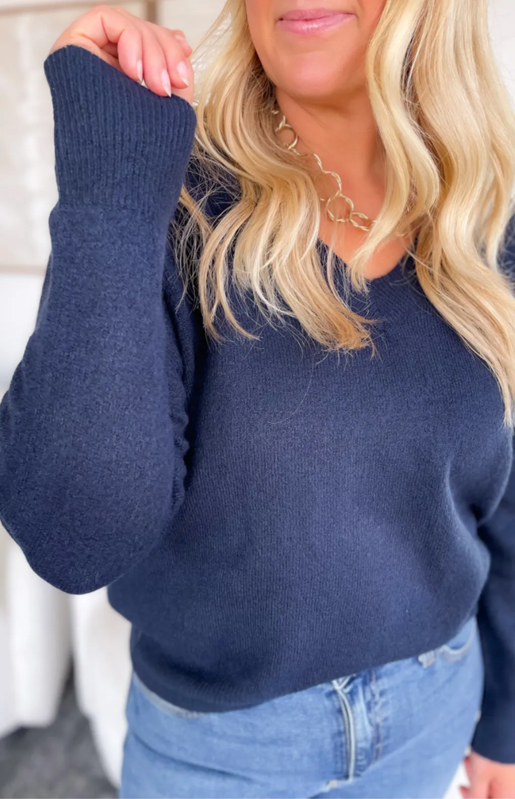 Melanie V-Neck Navy Knit Sweater