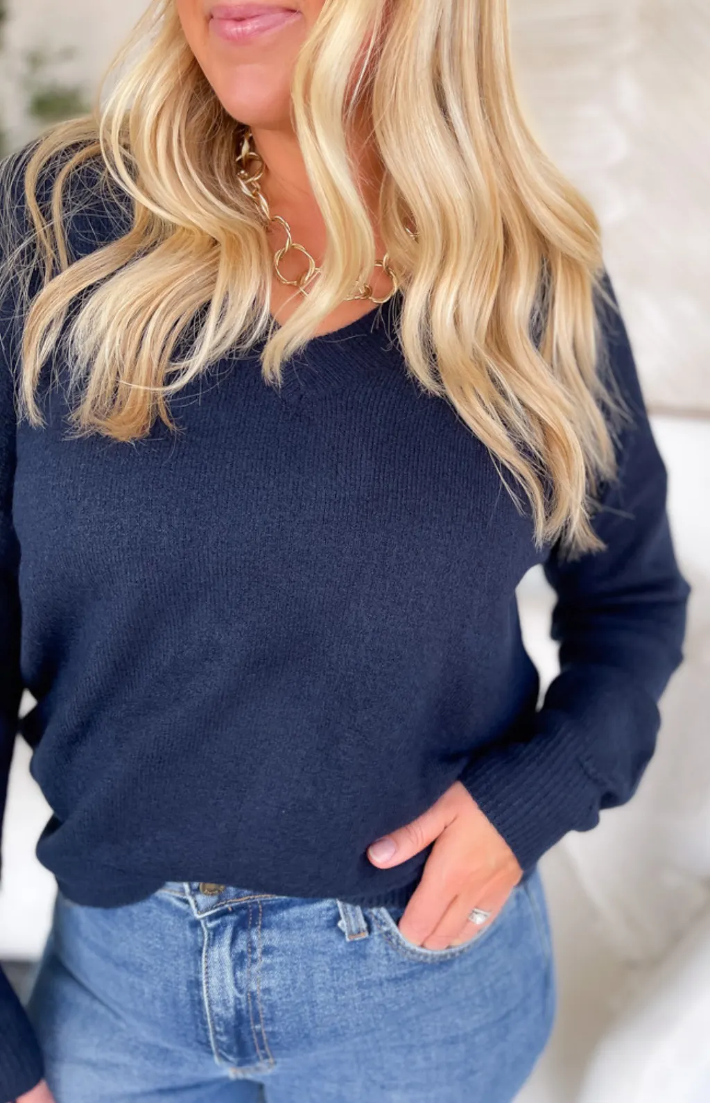 Melanie V-Neck Navy Knit Sweater