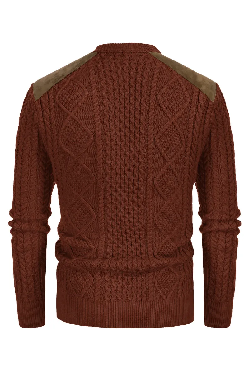 Men's Military Pullover Sweater Crewneck Vintage Cable Knit Casual Sweater