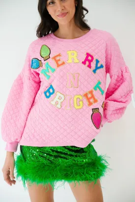 MERRY N BRIGHT PINK QUILTED PULLOVER