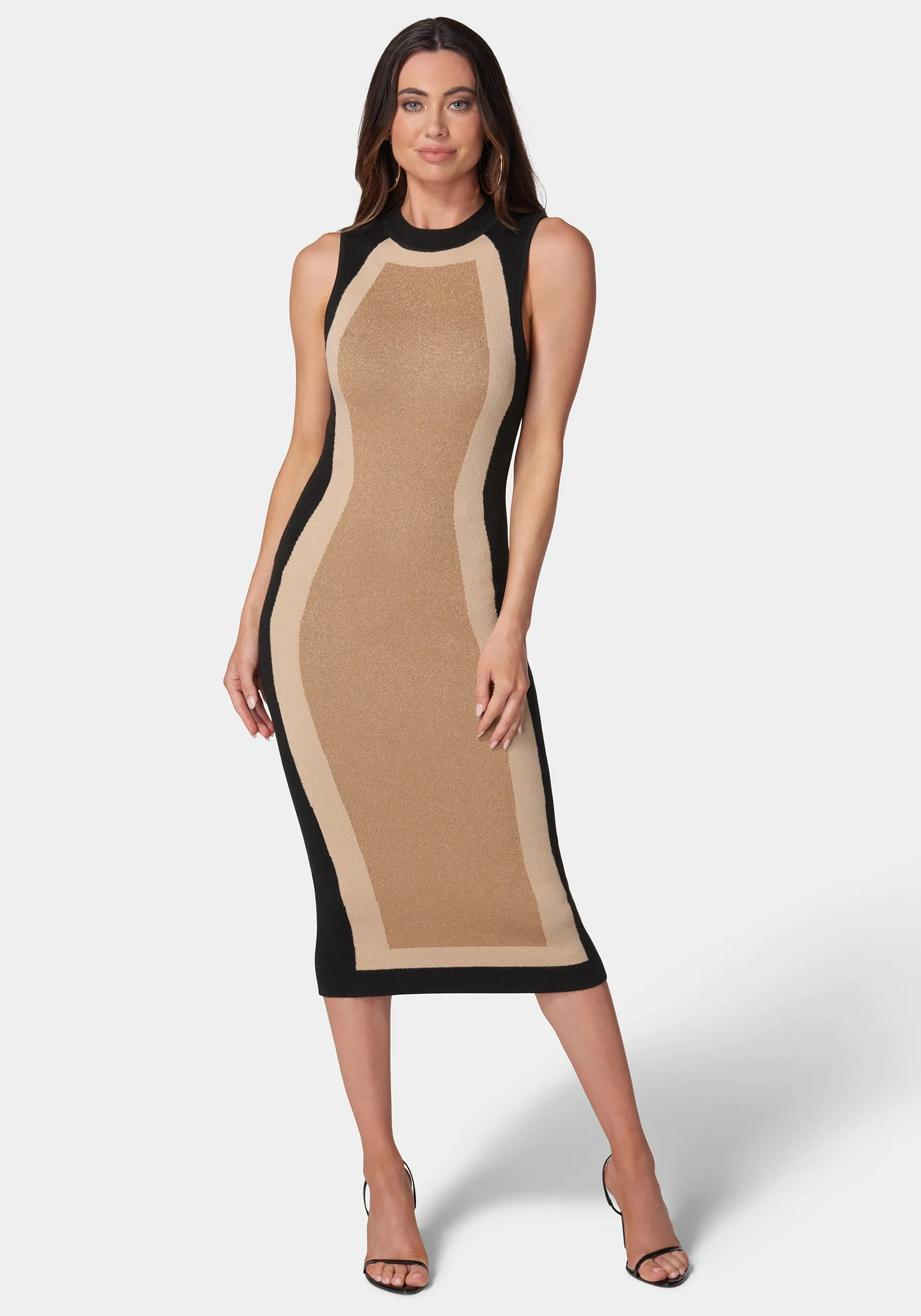 Metallic Colorblock Sweater Midi Dress