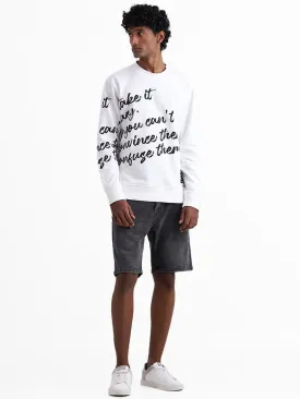 Nuon Off White Printed Relaxed-Fit Sky Sweater