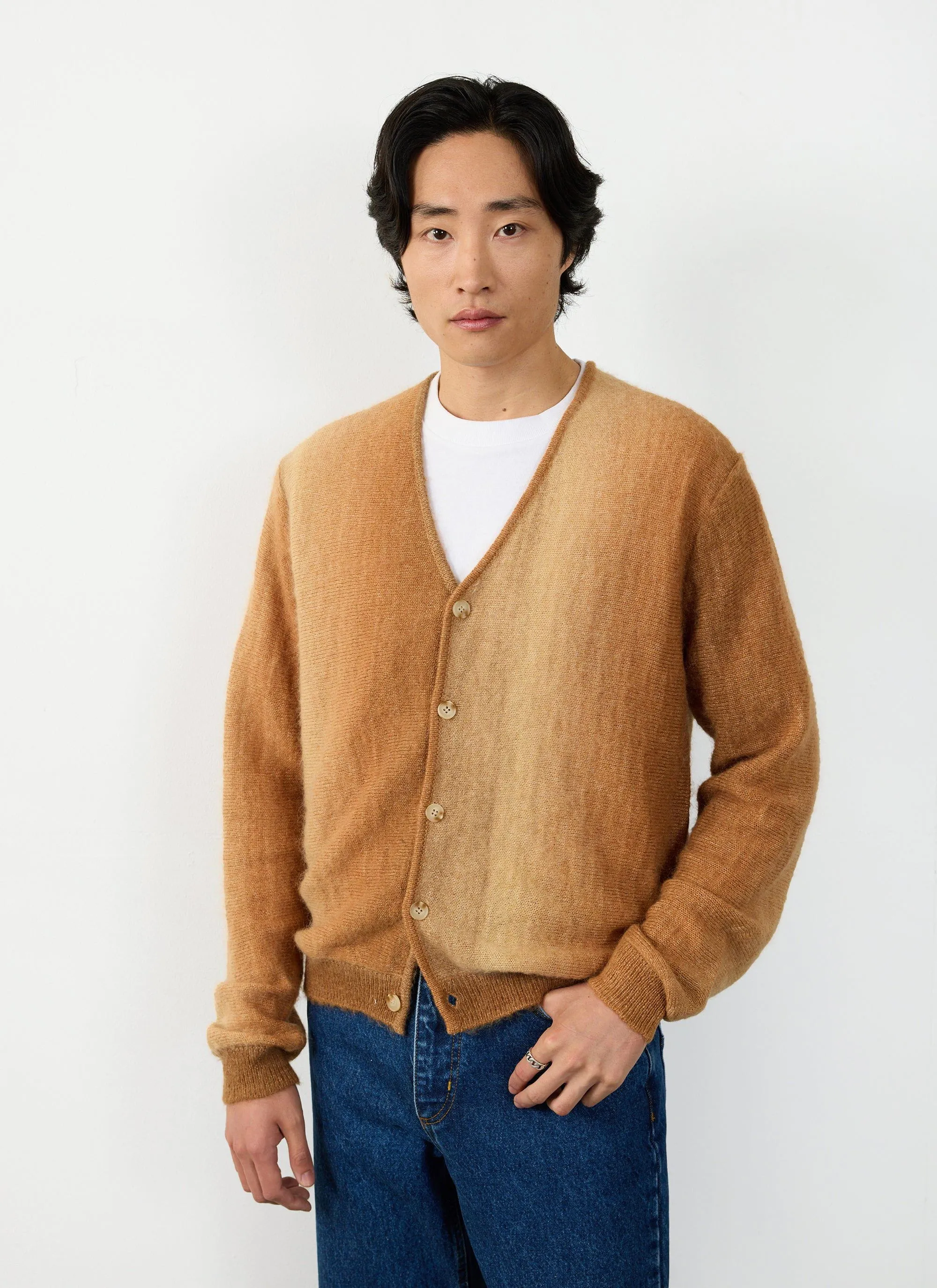 Ombre Knitted Cardigan | Mohair | Tan