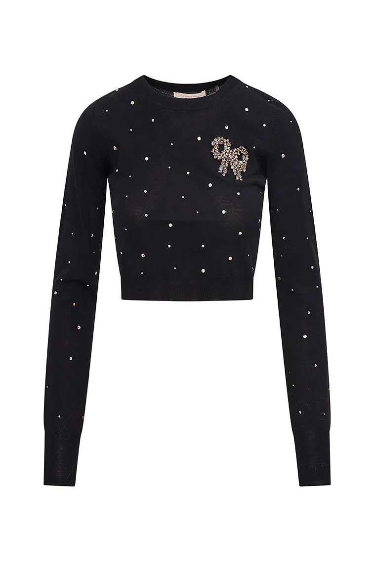 Pammie Embellished Wool Pullover - BLACK