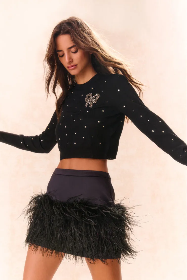 Pammie Embellished Wool Pullover - BLACK