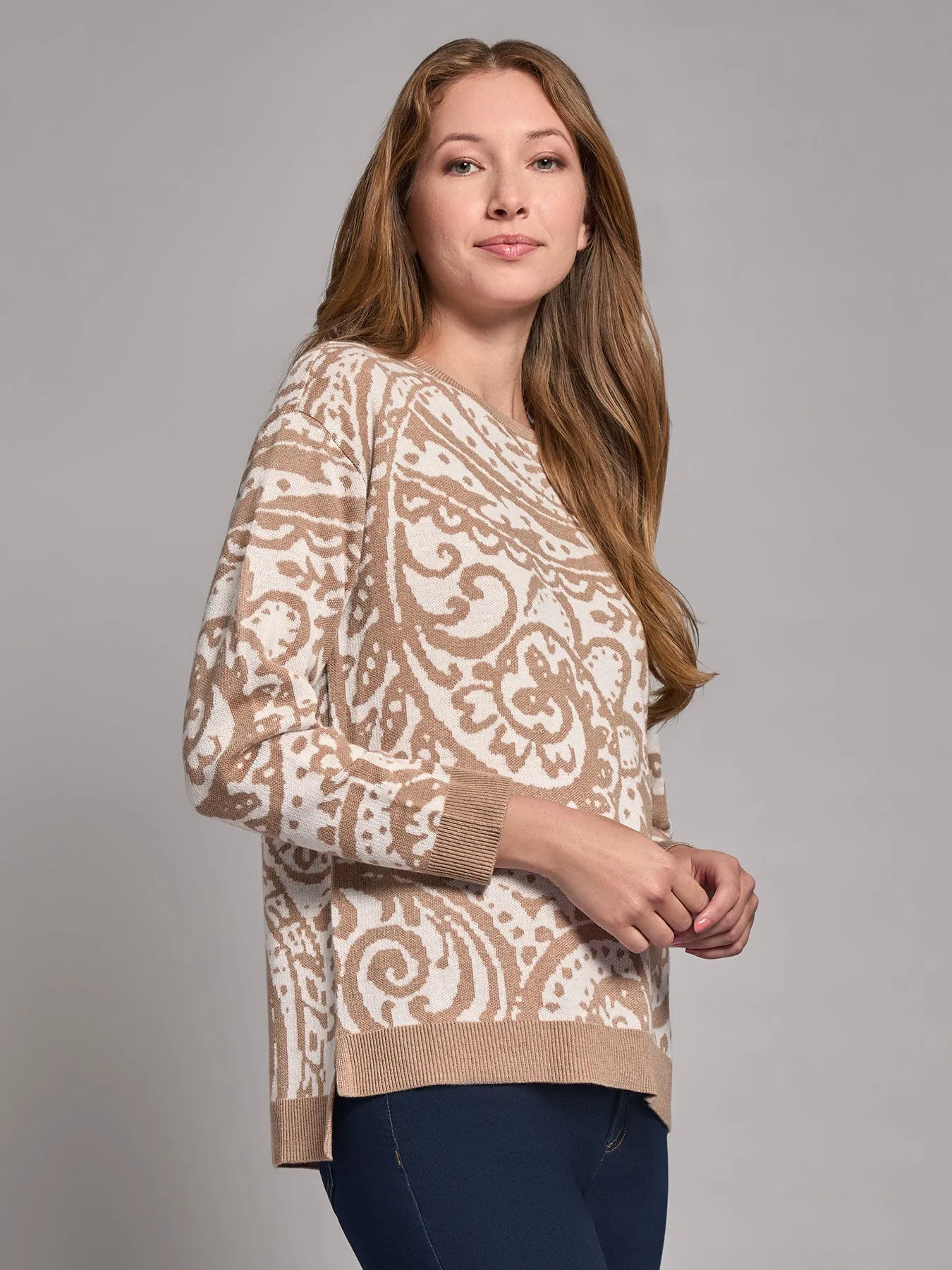 Petite Crew Neck Hi-Lo Hem Sweater