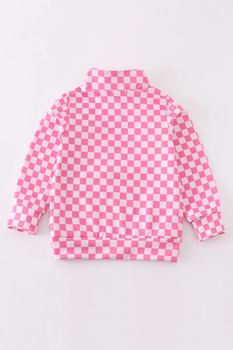 Pink checkered girl pullover