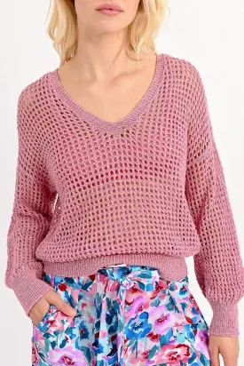 Pink Loose Openwork Sweater