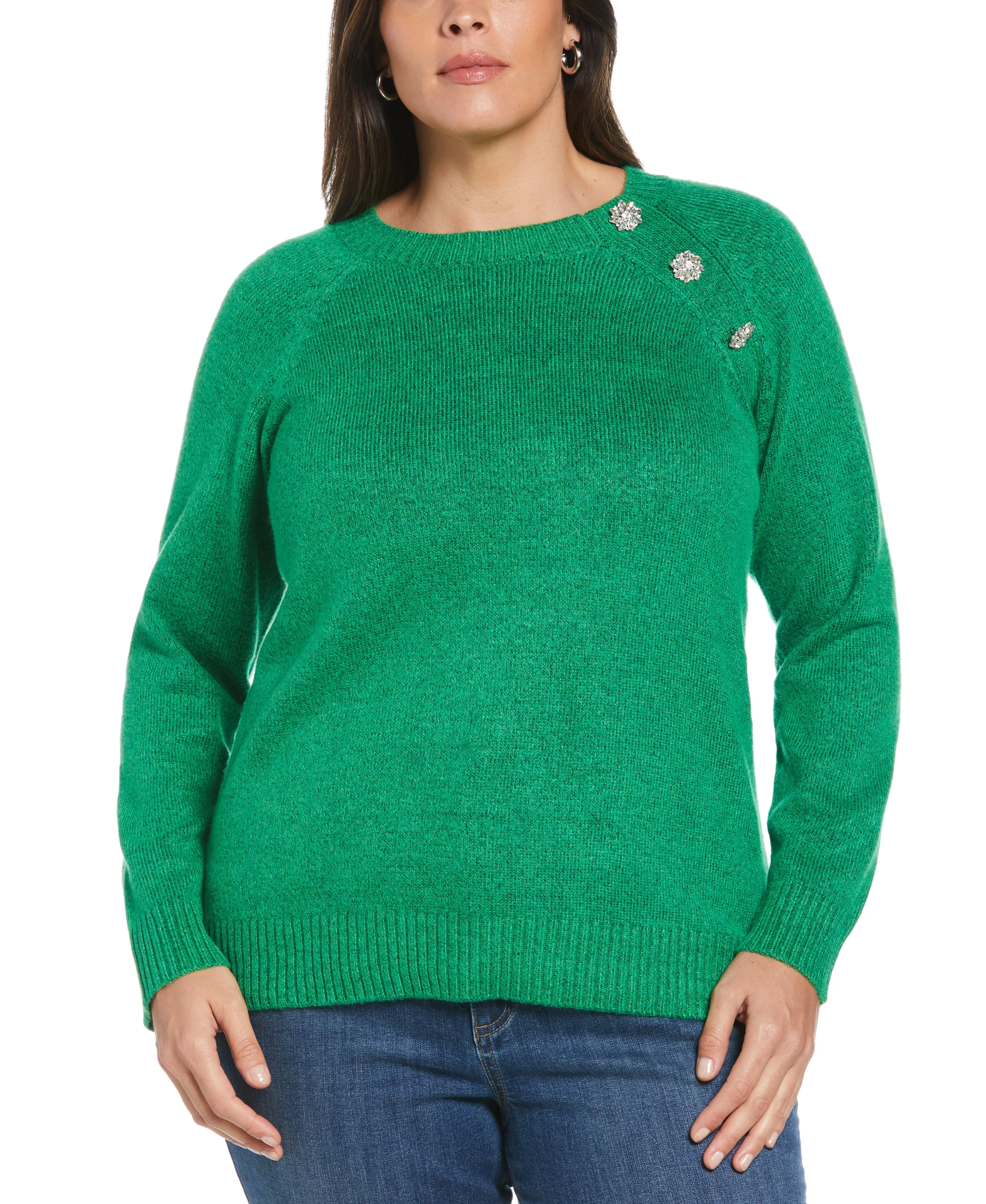 Plus Size Button Trim Sweater