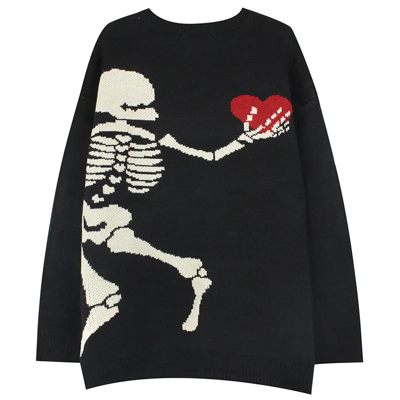 PopFlying Crewneck Sweater Skeleton Heart