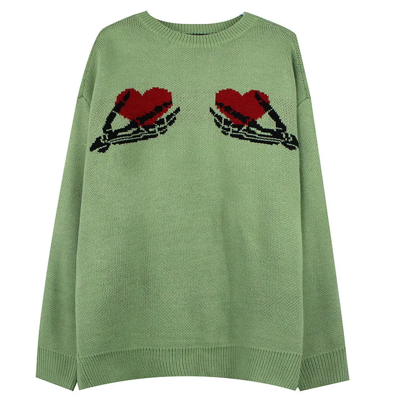 PopFlying Crewneck Sweater Skeleton Heart