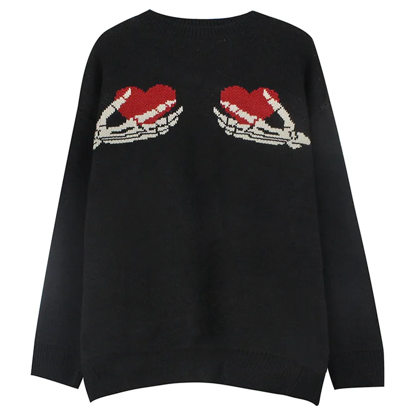 PopFlying Crewneck Sweater Skeleton Heart