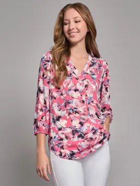 Print V-Neck Pleated Kelly Blouse