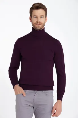 Regular Fit Basic Plain Purple Turtleneck Sweater