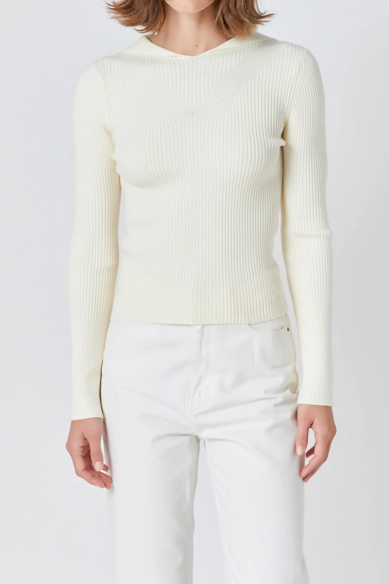 Ribbed Detail Hoodie Sweater