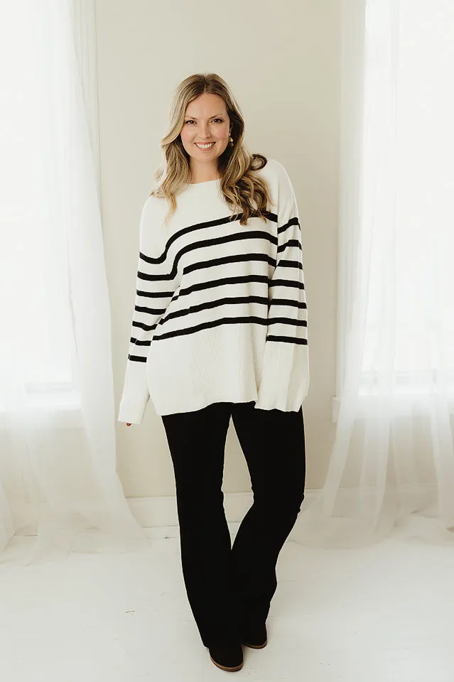 Ribbed Hem Stripe Sweater