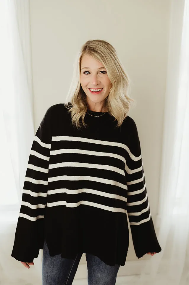 Ribbed Hem Stripe Sweater