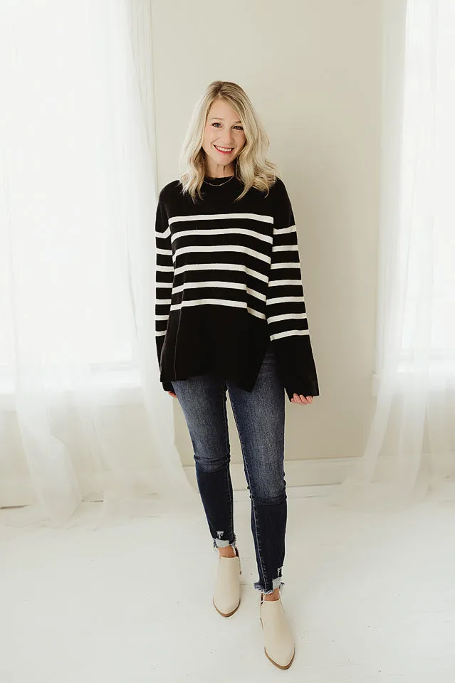 Ribbed Hem Stripe Sweater