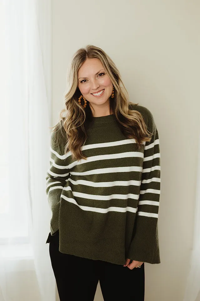 Ribbed Hem Stripe Sweater