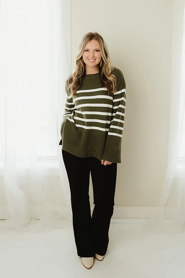 Ribbed Hem Stripe Sweater