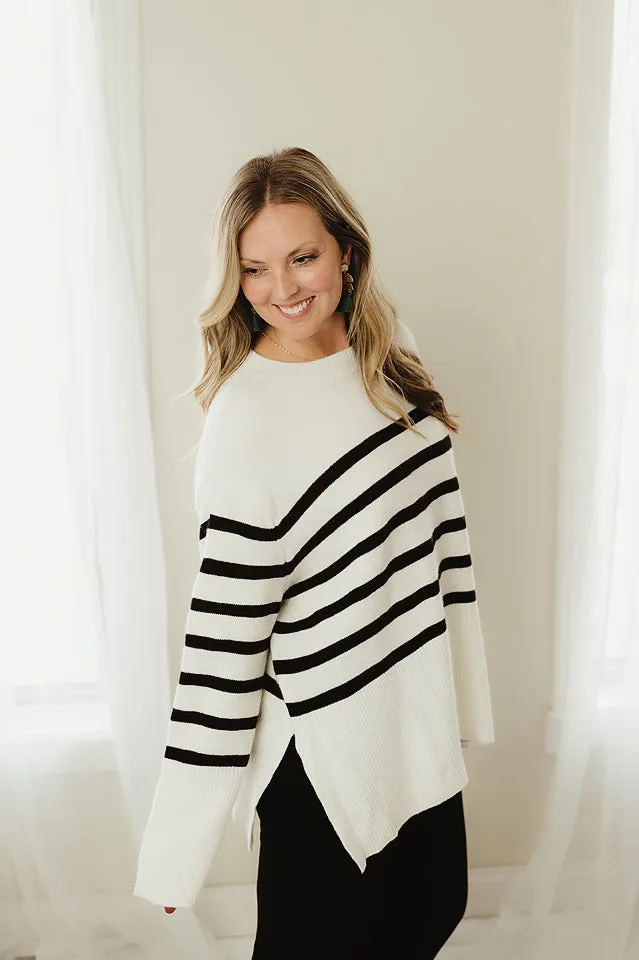 Ribbed Hem Stripe Sweater