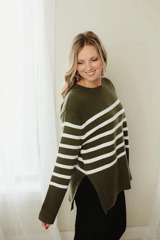 Ribbed Hem Stripe Sweater