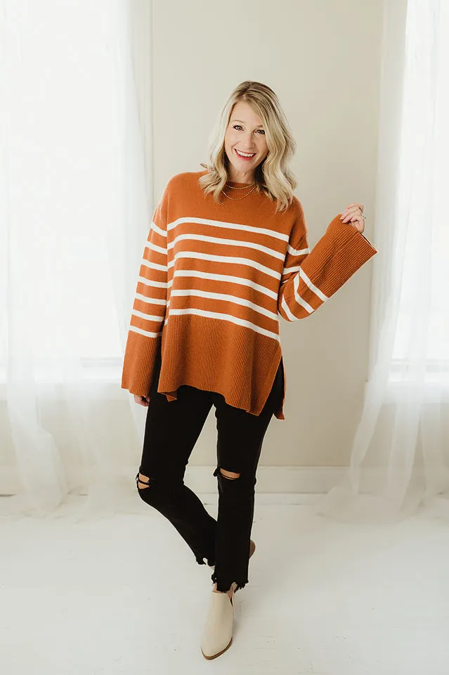 Ribbed Hem Stripe Sweater