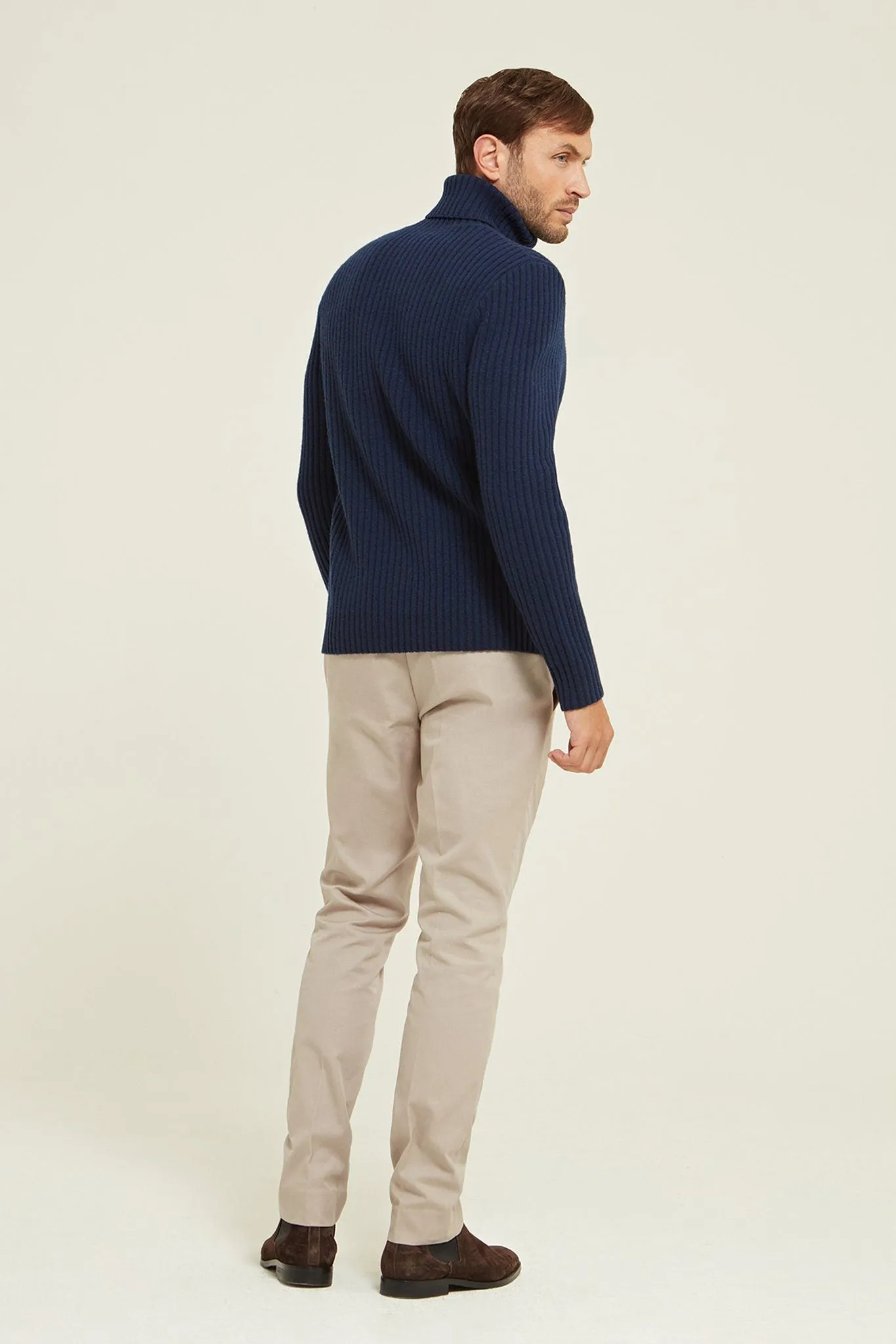 Ribbed Merino Wool Roll Neck Sweater