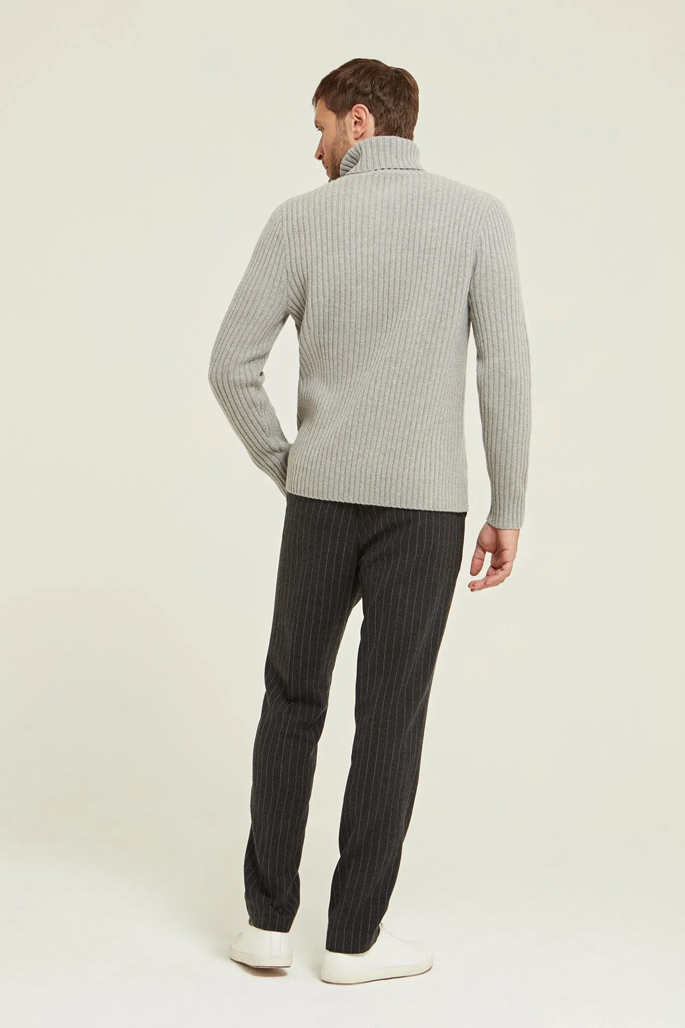 Ribbed Merino Wool Roll Neck Sweater