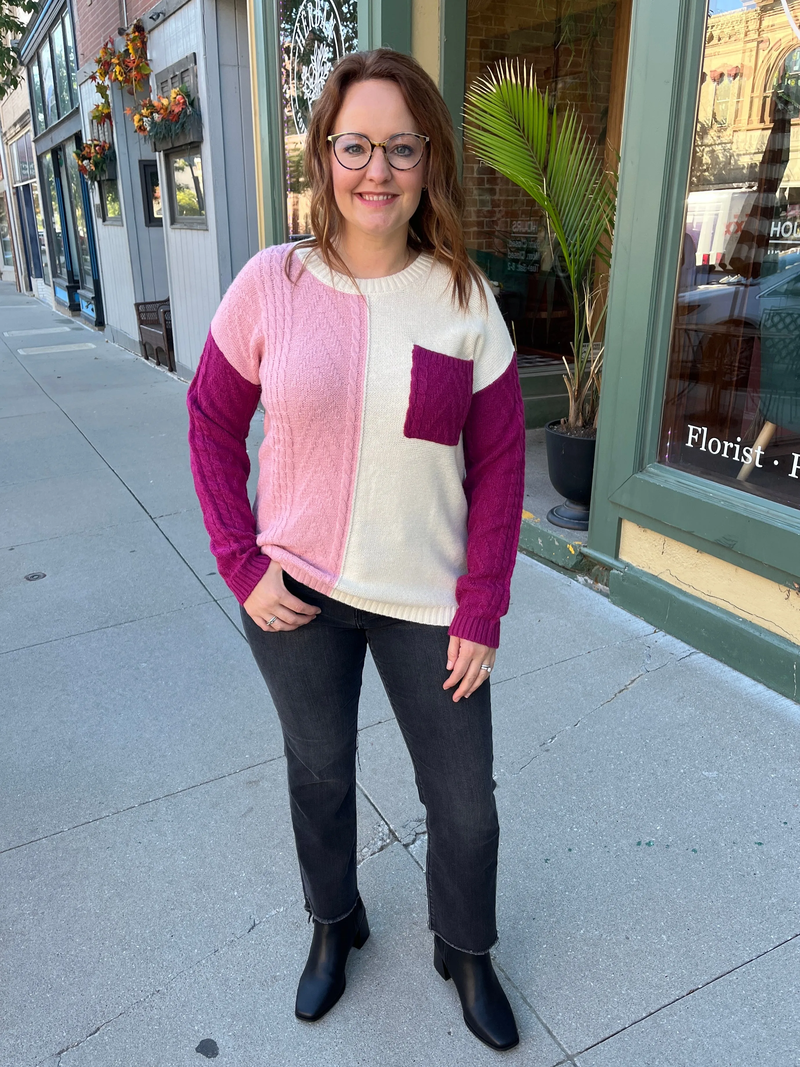 Rose Color Block Sweater