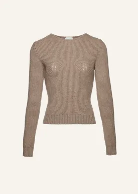 Sculpted rib-knit sweater in beige