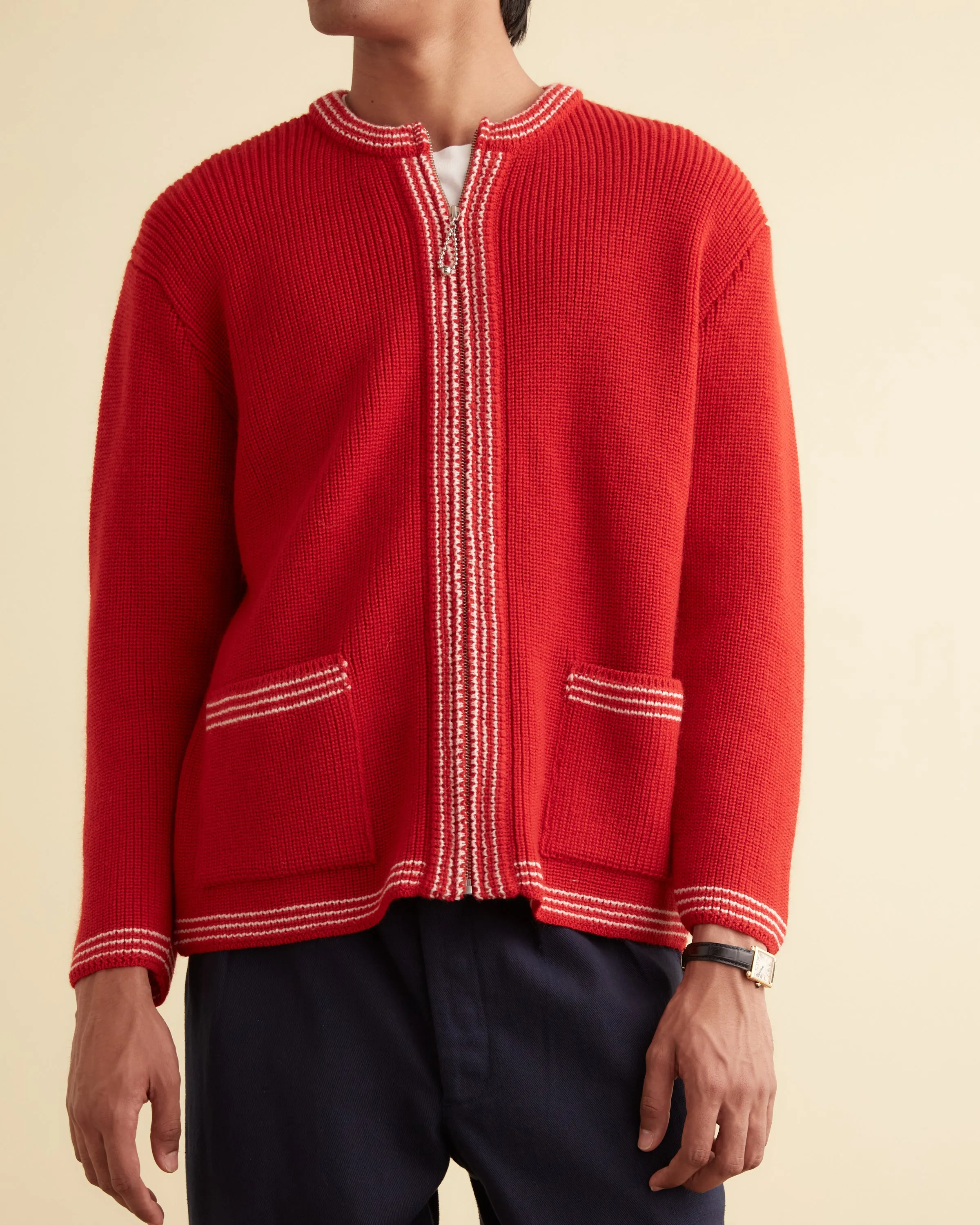 Shaker Stitch Cardigan - Red