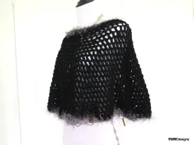 Short Black Crochet Circle Poncho