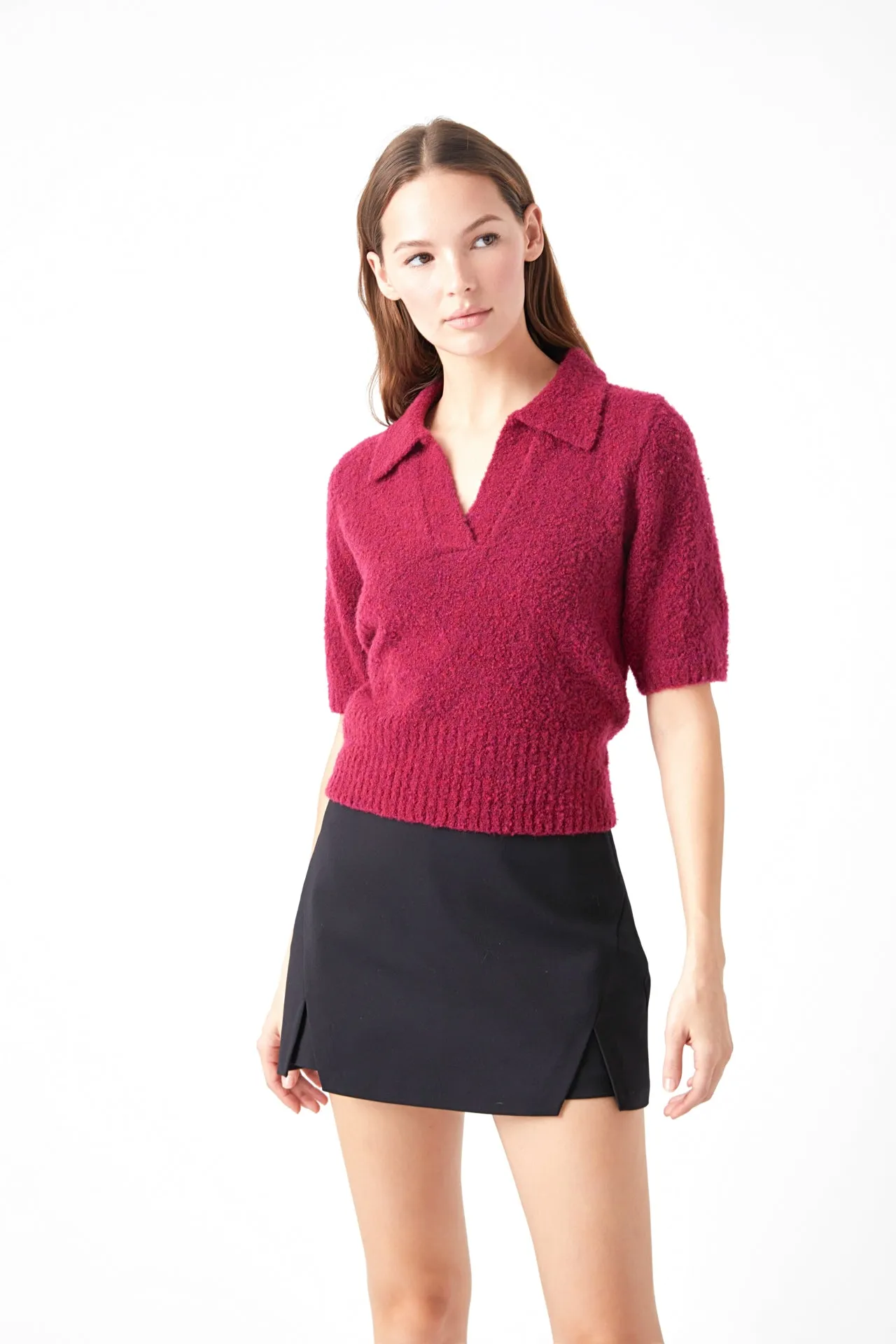 Short-Sleeve Collared Sweater