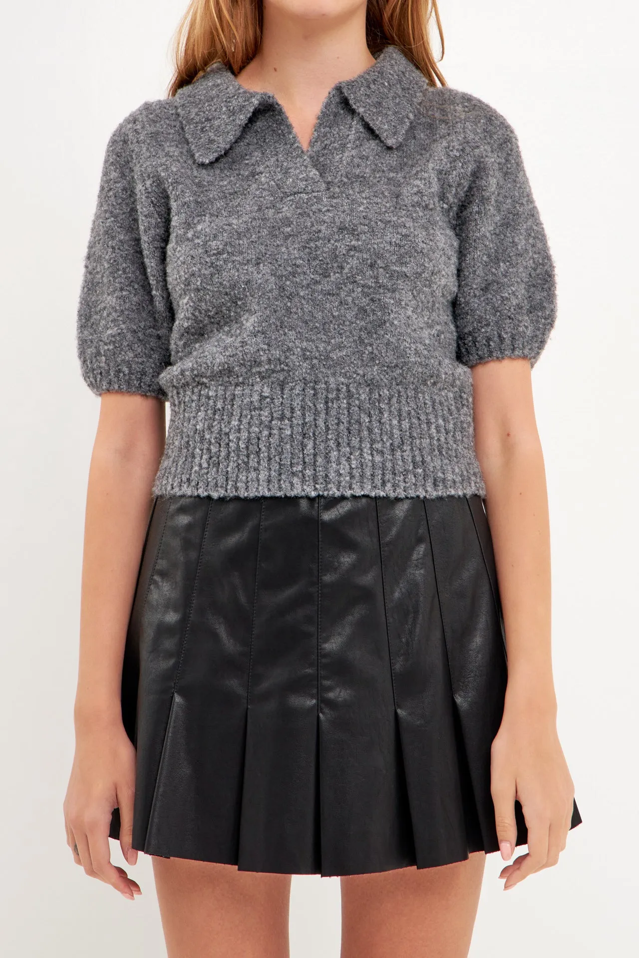 Short-Sleeve Collared Sweater