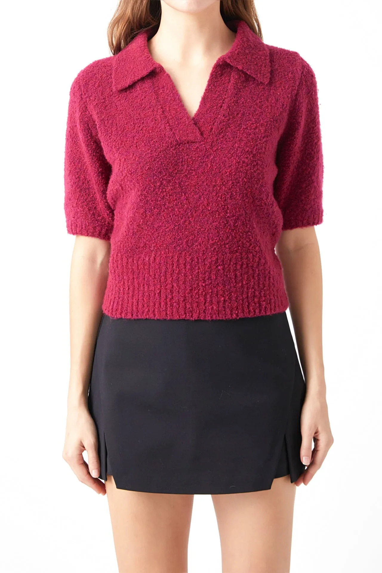 Short-Sleeve Collared Sweater