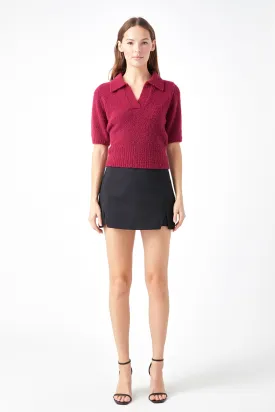 Short-Sleeve Collared Sweater