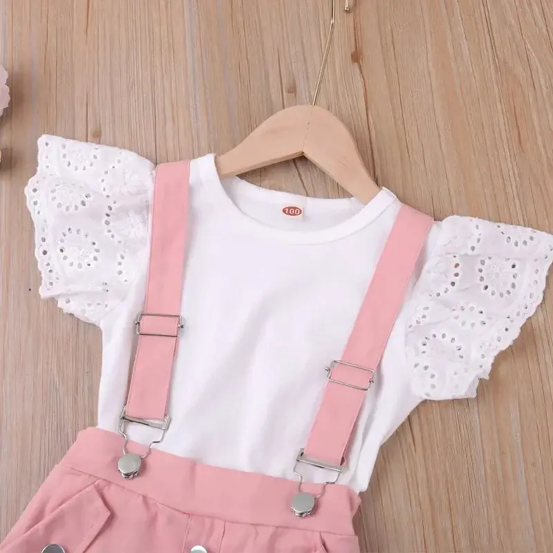 Summer Toddler Girls Butterfly Sleeve Top & Overalls