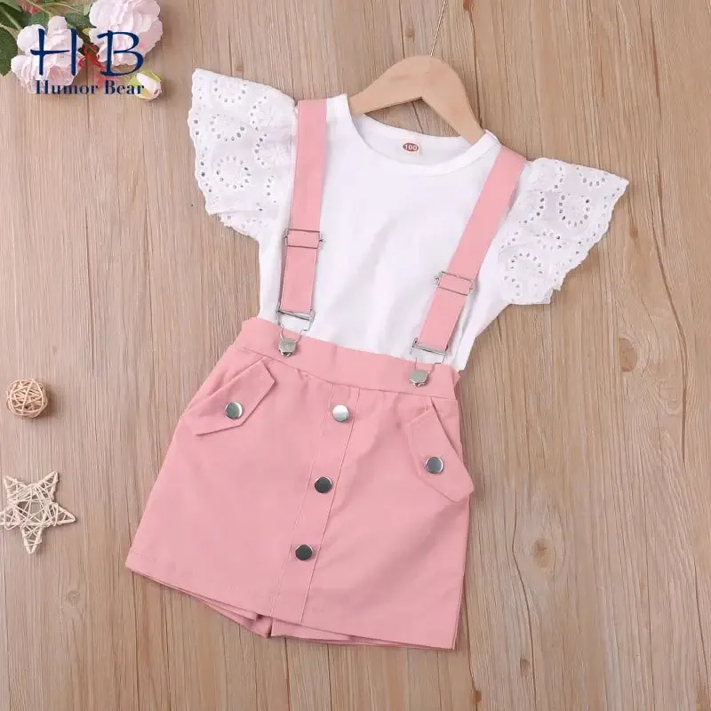 Summer Toddler Girls Butterfly Sleeve Top & Overalls