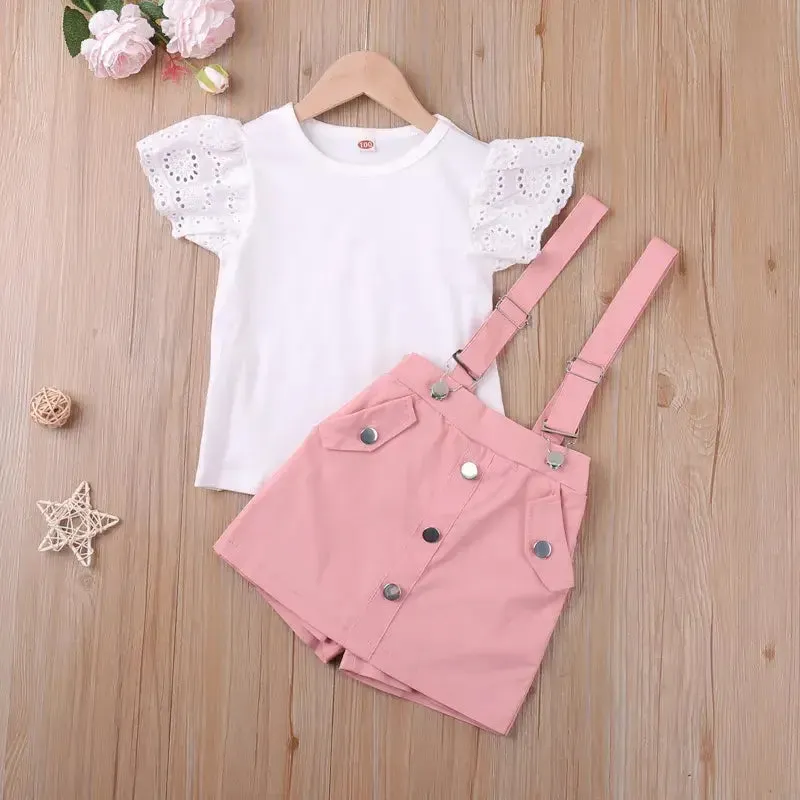 Summer Toddler Girls Butterfly Sleeve Top & Overalls