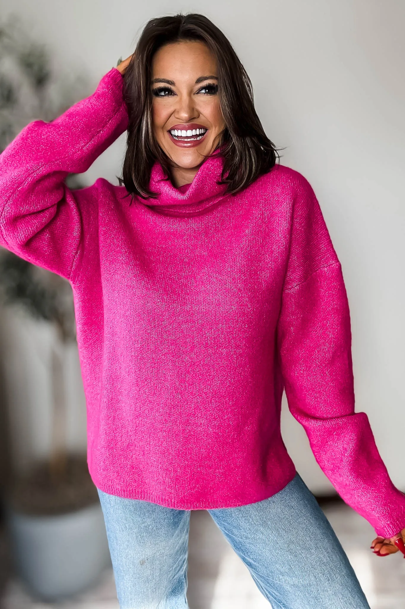 Turtleneck Magenta Overfit Sweater