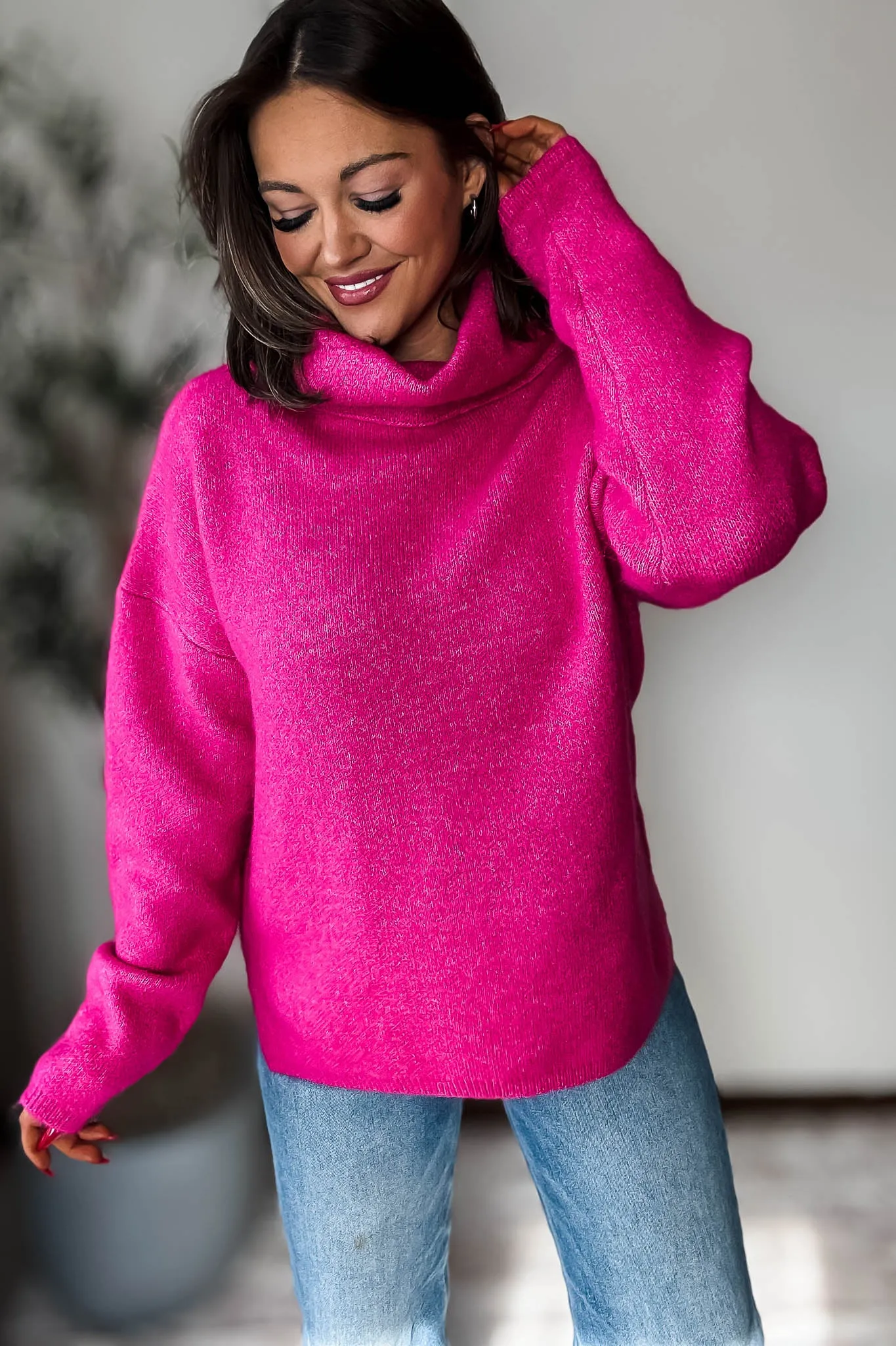 Turtleneck Magenta Overfit Sweater