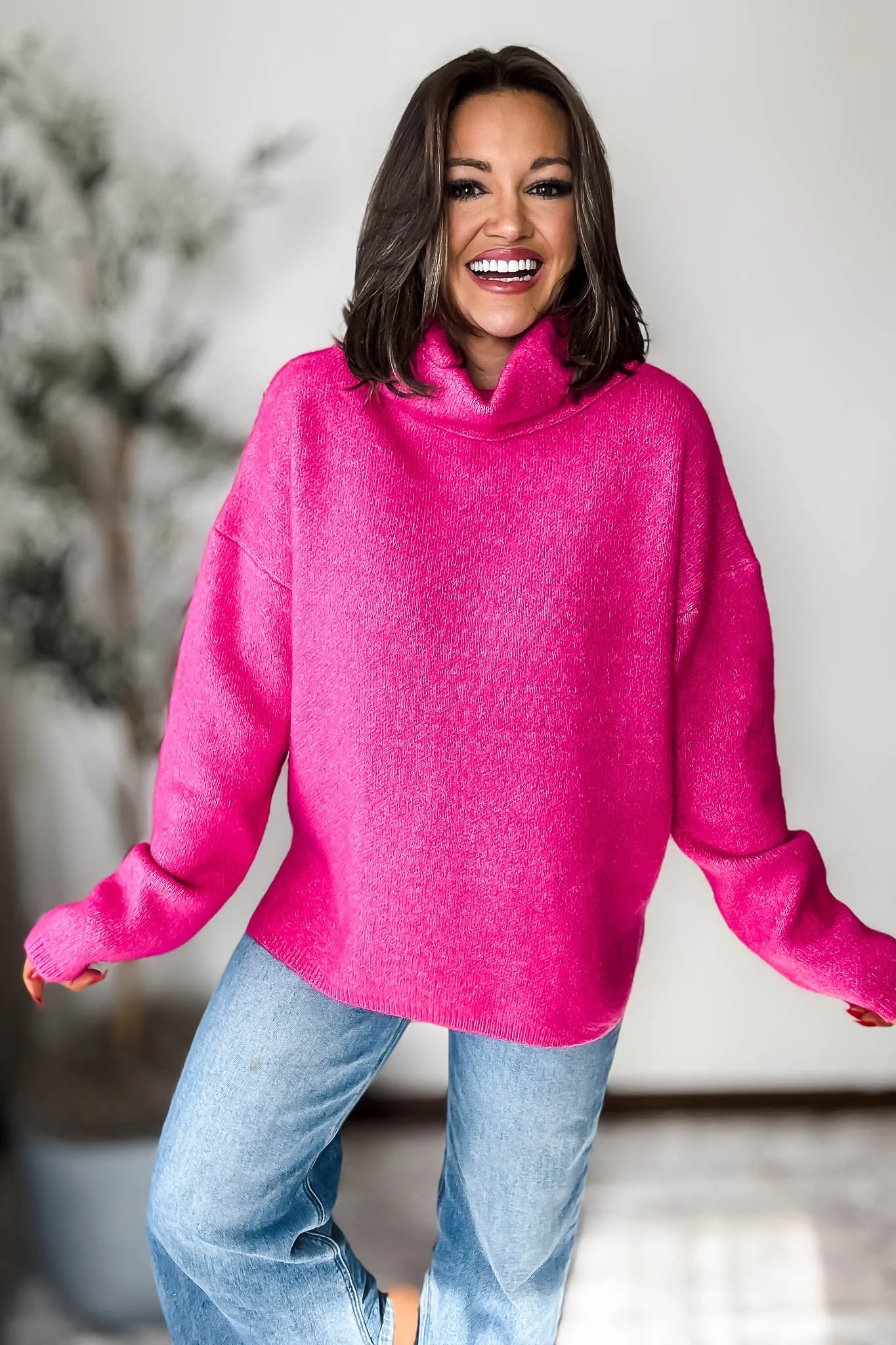 Turtleneck Magenta Overfit Sweater