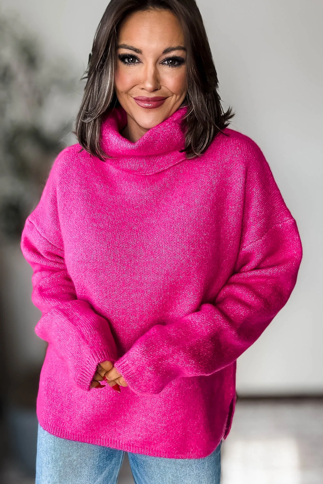 Turtleneck Magenta Overfit Sweater