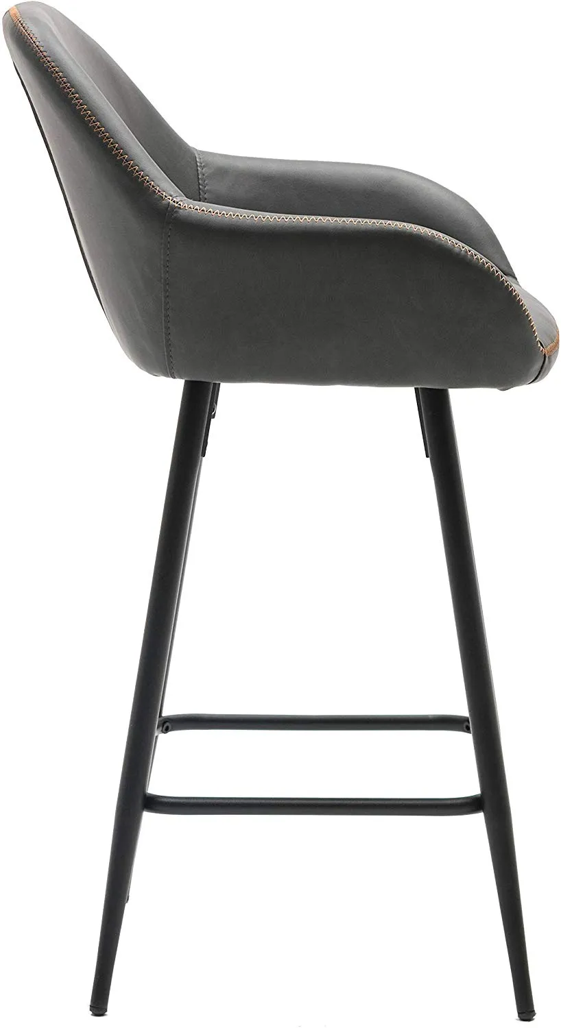 Two NEW - Counter Height Barstools 25 inch Bucket Upholstered Dark Gray Accent Dining Bar Chair Set of 2