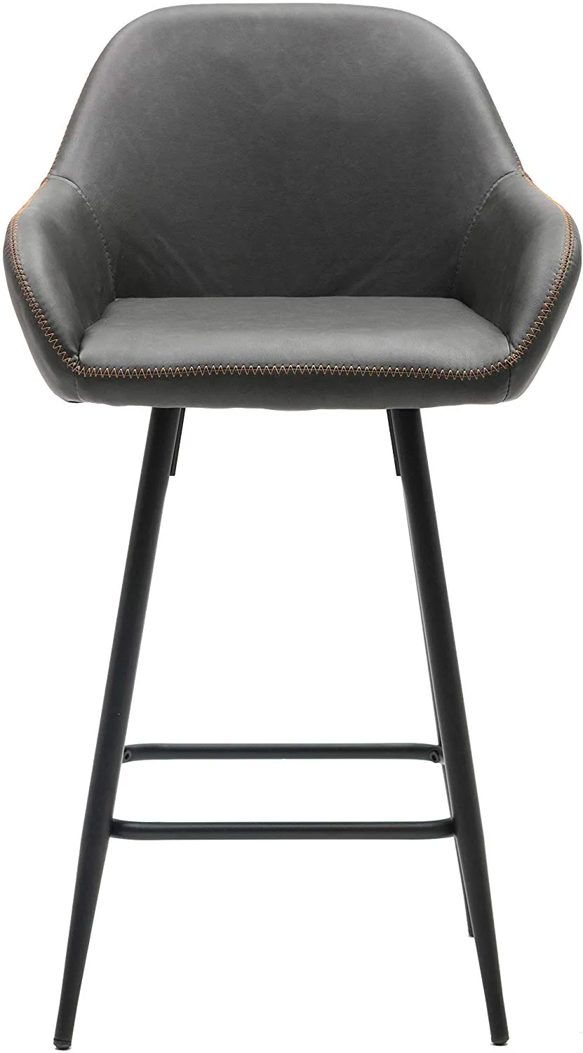 Two NEW - Counter Height Barstools 25 inch Bucket Upholstered Dark Gray Accent Dining Bar Chair Set of 2