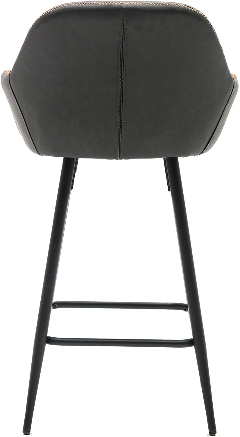 Two NEW - Counter Height Barstools 25 inch Bucket Upholstered Dark Gray Accent Dining Bar Chair Set of 2