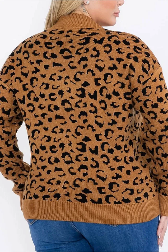 V-Neck Pullover Colorblock Animal Print Sweater